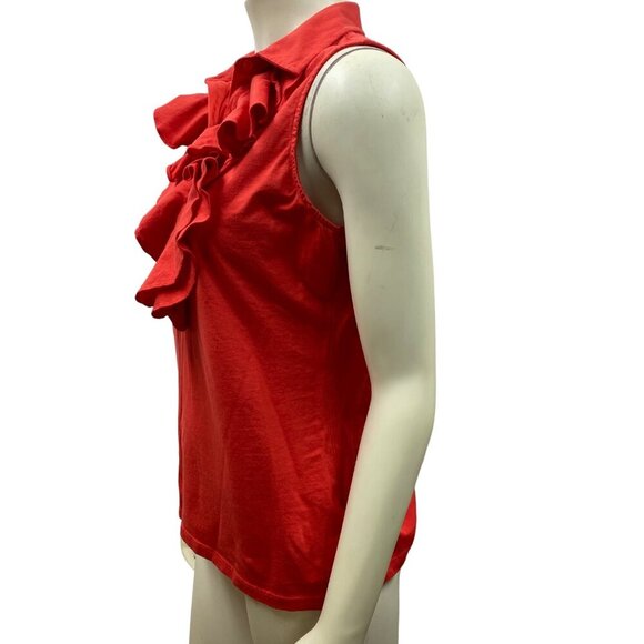 LAUREN RALPH LAUREN COLLARED RUFFLE FRONT TOP LG - Picture 4 of 6